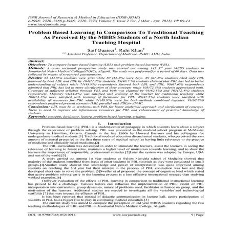 Problem Based Learning In Comparison To Traditional Teaching As Perceived By ...