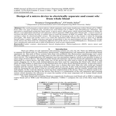Design of a micro device to electrically separate and count wbc from whole blood