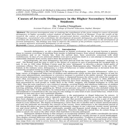 Causes of Juvenile Delinquency in the Higher Secondary School Students