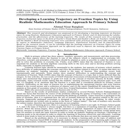 Developing a Learning Trajectory on Fraction Topics by Using Realistic Mathem...