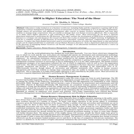 HRM in Higher Education: The Need of the Hour