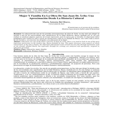 Mujer Y Familia En La Obra De San Juan De Ávila: Una Aproximación Desde La Hi...