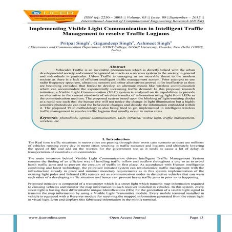 Implementing Visible Light Communication in Intelligent Traffic Management to...