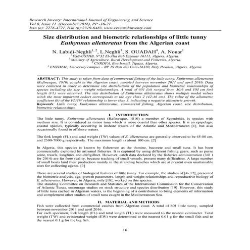 Size distribution and biometric relationships of little tunny Euthynnus allet...