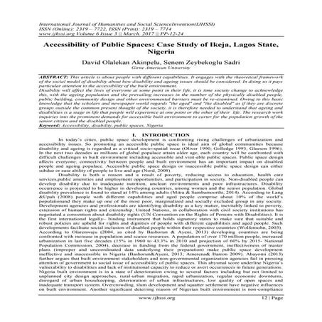 Accessibility of Public Spaces: Case Study of Ikeja, Lagos State, Nigeria