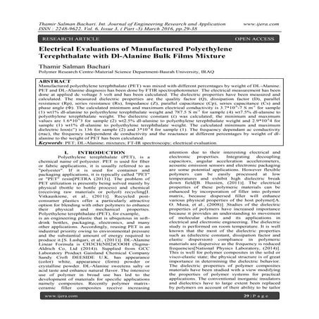 Electrical Evaluations of Manufactured Polyethylene Terephthalate with Dl-Ala...