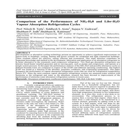 Comparison of the Performances of NH3-H20 and Libr-H2O Vapour Absorption Refr...