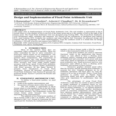 Design and Implementation of Fixed Point Arithmetic Unit
