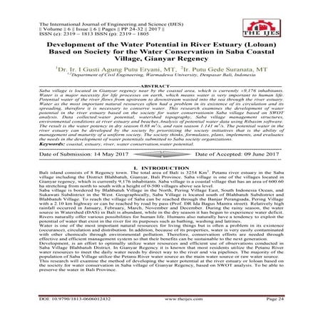 Development of the Water Potential in River Estuary (Loloan) Based on Society...