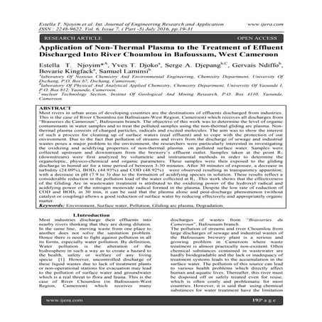 Application of Non-Thermal Plasma to the Treatment of Effluent Discharged Int...