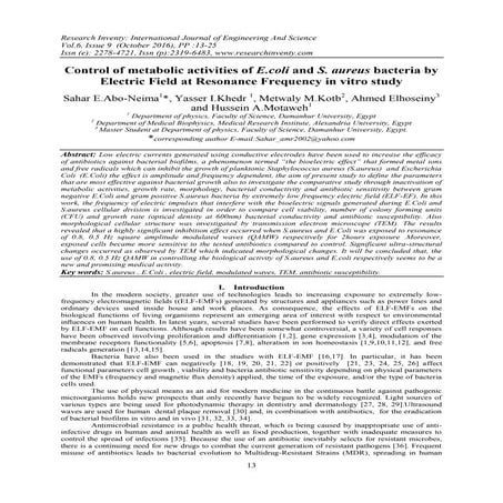 Control of metabolic activities of E.coli and S. aureus bacteria by Electric ...