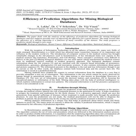 Efficiency of Prediction Algorithms for Mining Biological  Databases