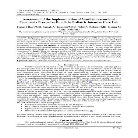 Assessment of the Implementation of Ventilator-associated Pneumonia Preventiv...