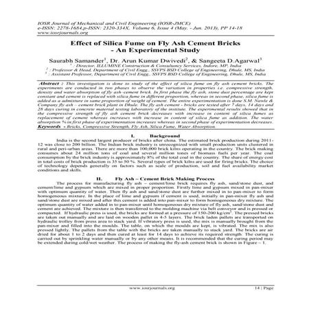 Effect of Silica Fume on Fly Ash Cement Bricks - An Experimental Study