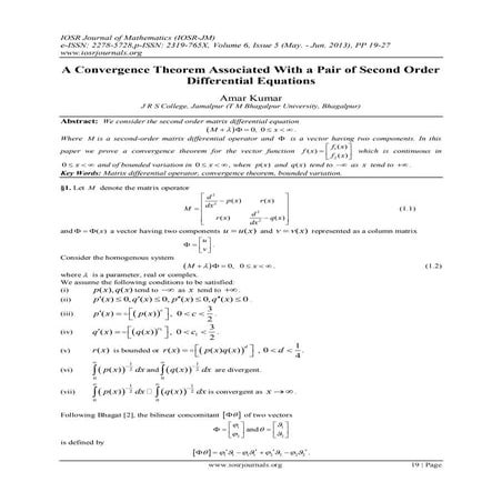 A Convergence Theorem Associated With a Pair of Second Order Differential Equ...