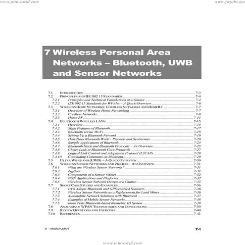 Wireless Personal Area  Networks – Bluetooth, UWB  and Sensor Networks 