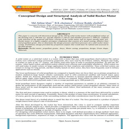 Conceptual Design and Structural Analysis of Solid Rocket Motor Casing