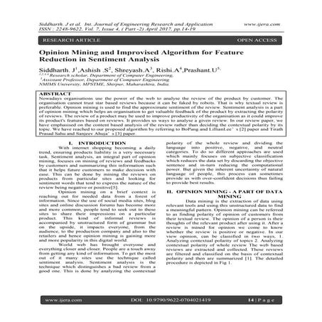 Opinion Mining and Improvised Algorithm for Feature Reduction in Sentiment An...