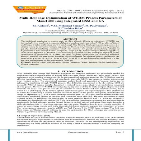 Multi-Response Optimization of WEDM Process Parameters of Monel 400 using Int...