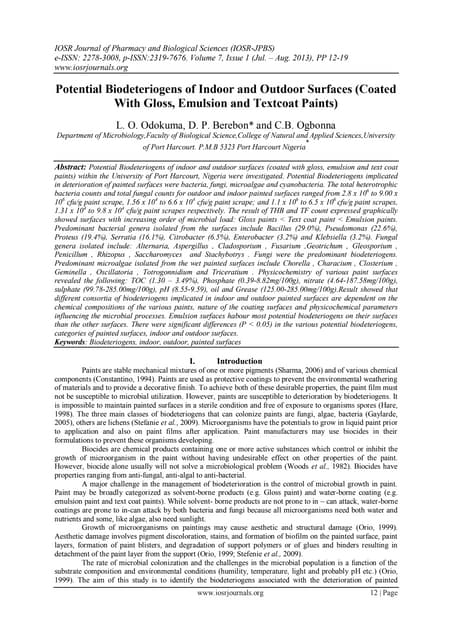 Potential Biodeteriogens of Indoor and Outdoor Surfaces (Coated With Gloss, E...