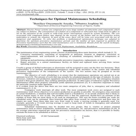 Techniques for Optimal Maintenance Scheduling