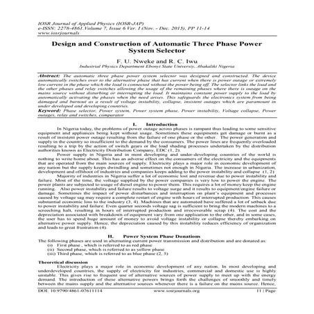 Design and Construction of Automatic Three Phase Power System Selector