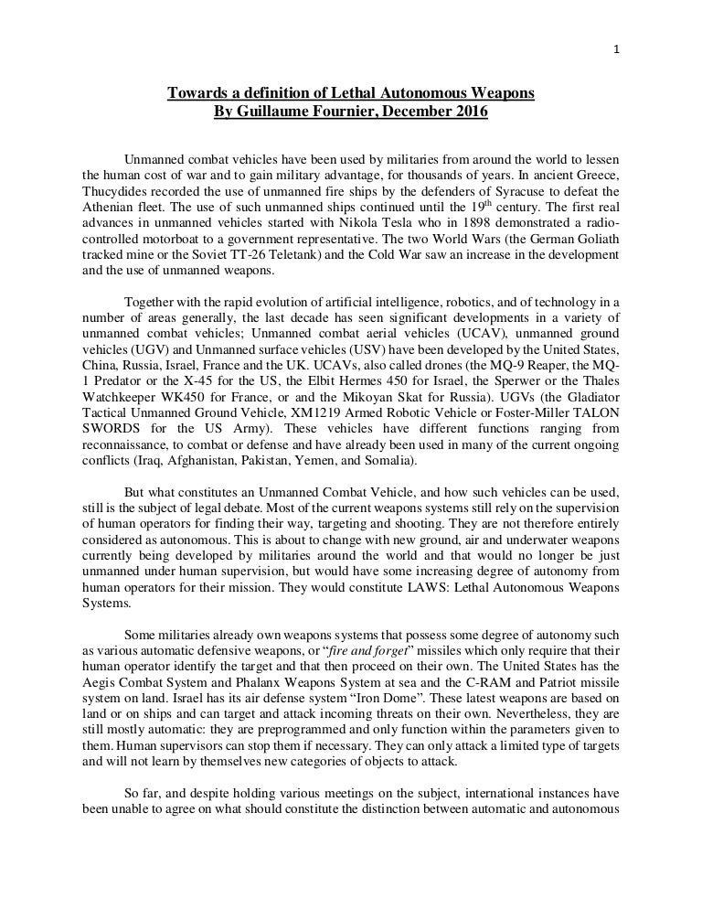 Towards A Definition Of Lethal Autonomous Weapons