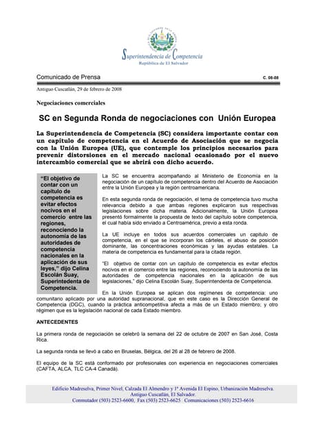SC en Segunda Ronda de negociaciones con Unión Europea