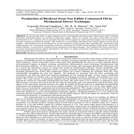 Production of Biodiesel from Non Edible Cottonseed Oil by Mechanical Stirrer ...