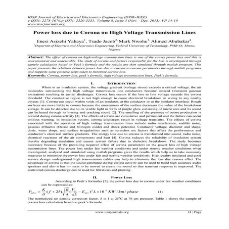 Power loss due to Corona on High Voltage Transmission Lines