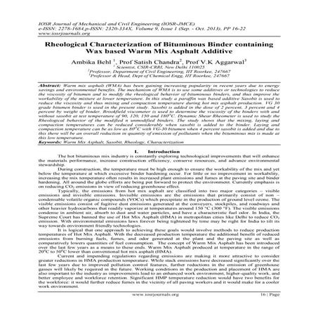 Rheological Characterization of Bituminous Binder containing Wax based ...