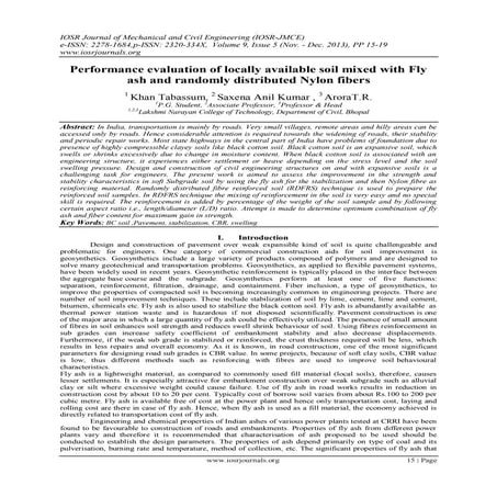 Performance evaluation of locally available soil mixed with Fly ash and rando...