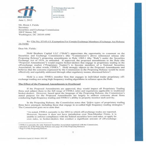 Exchange Act Release 34-74581 Comment Letter