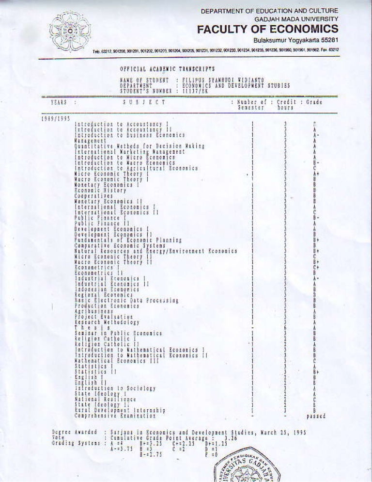 Transkrip Nilai S1 UGM