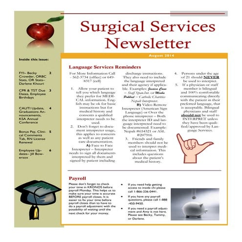 Surgical Services August Newsletter 2014 | PDF