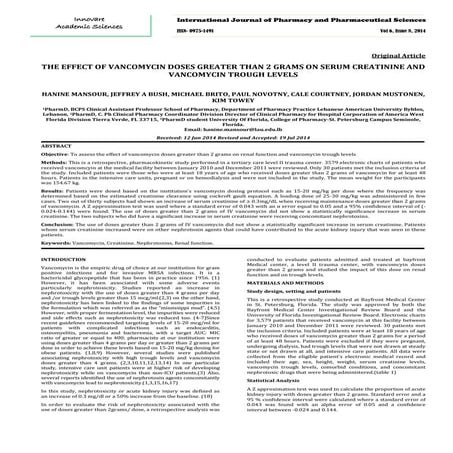 Vancomycin Dosing in Patients on Intermittent Hemodialysis | PDF