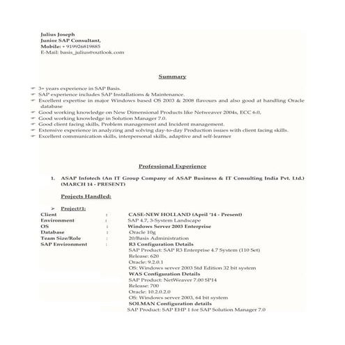 Julius Joseph-SAP BASIS Resume