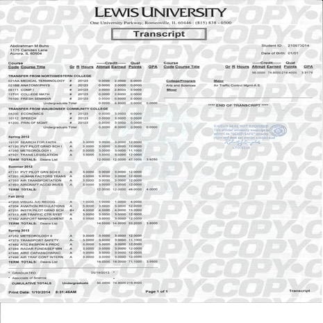 College Transcript | PDF | College Education | Education