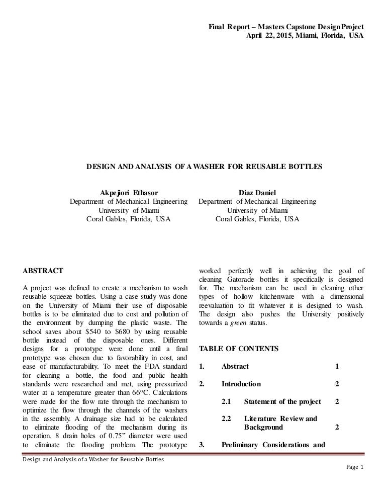 Design And Analysis Of A Bottle Washer For Reusable Bottles