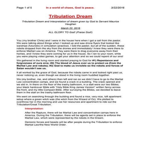 Tribulation Dream and Interpretation - MAR 22 2016