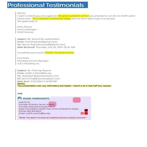 Professional Testimonials and Endorsements