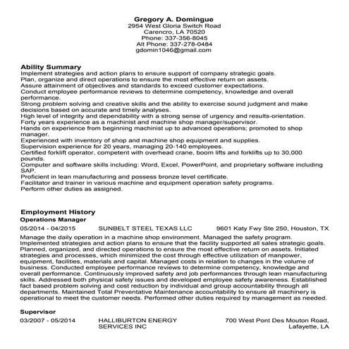Operations Manager Resume | DOC