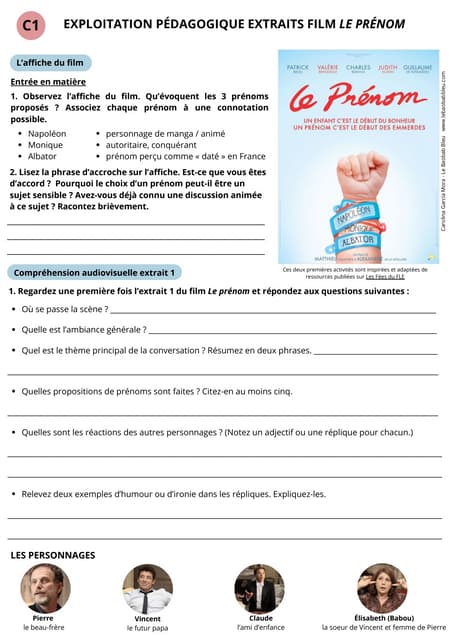 Dossier pédagogique extraits film Le prénom (C1)