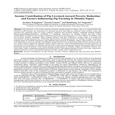 Income Contribution of Pig Livestock toward Poverty Reduction and Factors Inf...