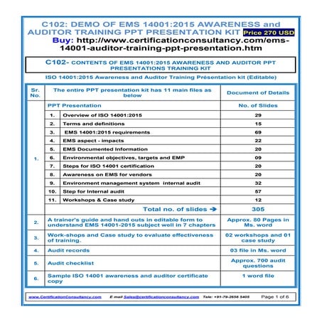 EMS 14001:2015 Awareness and Auditor Training  Presentation