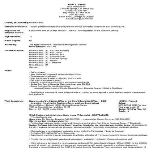 Lucier Resume 23OCT16 GS-2210-14 INFOSEC- DOI OCIO ISSO USAjobs Format v4