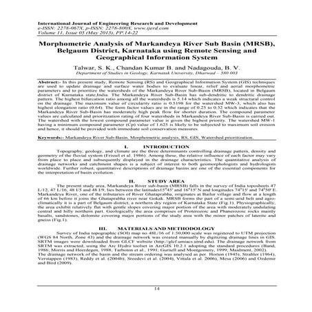 Morphometric Analysis of Markandeya River Sub Basin (MRSB), Belgaum District,...