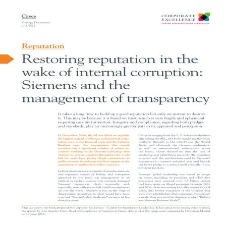 Restoring reputation in the wake of internal corruption: Siemens and the mana...