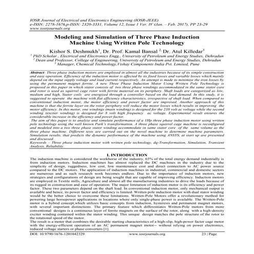 Modeling and Simulation of Three Phase Induction Machine Using Written ...