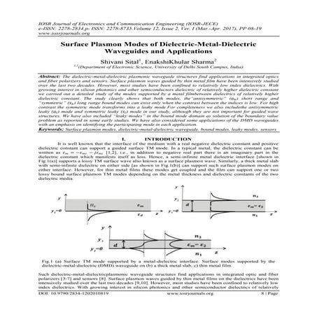Surface Plasmon Modes of Dielectric-Metal-Dielectric Waveguides and Applications